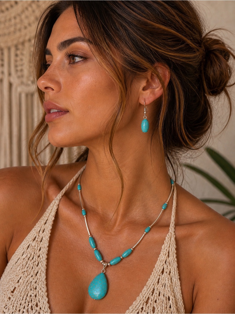 ✨ Turquoise Stone Necklace & Earring Set – Bold Boho Statement ✨